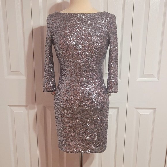 Aqua DRESSES Silver Sequin Above the Knee/Mini Formal Cocktail Party Dress – S - Picture 1 of 7